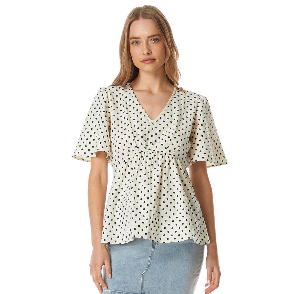 Soon Maternity Hani V-Neck Maternity Blouse - Polka Dot - White Multi/White Dot